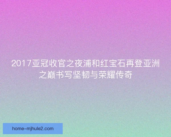 2017亚冠收官之夜浦和红宝石再登亚洲之巅书写坚韧与荣耀传奇